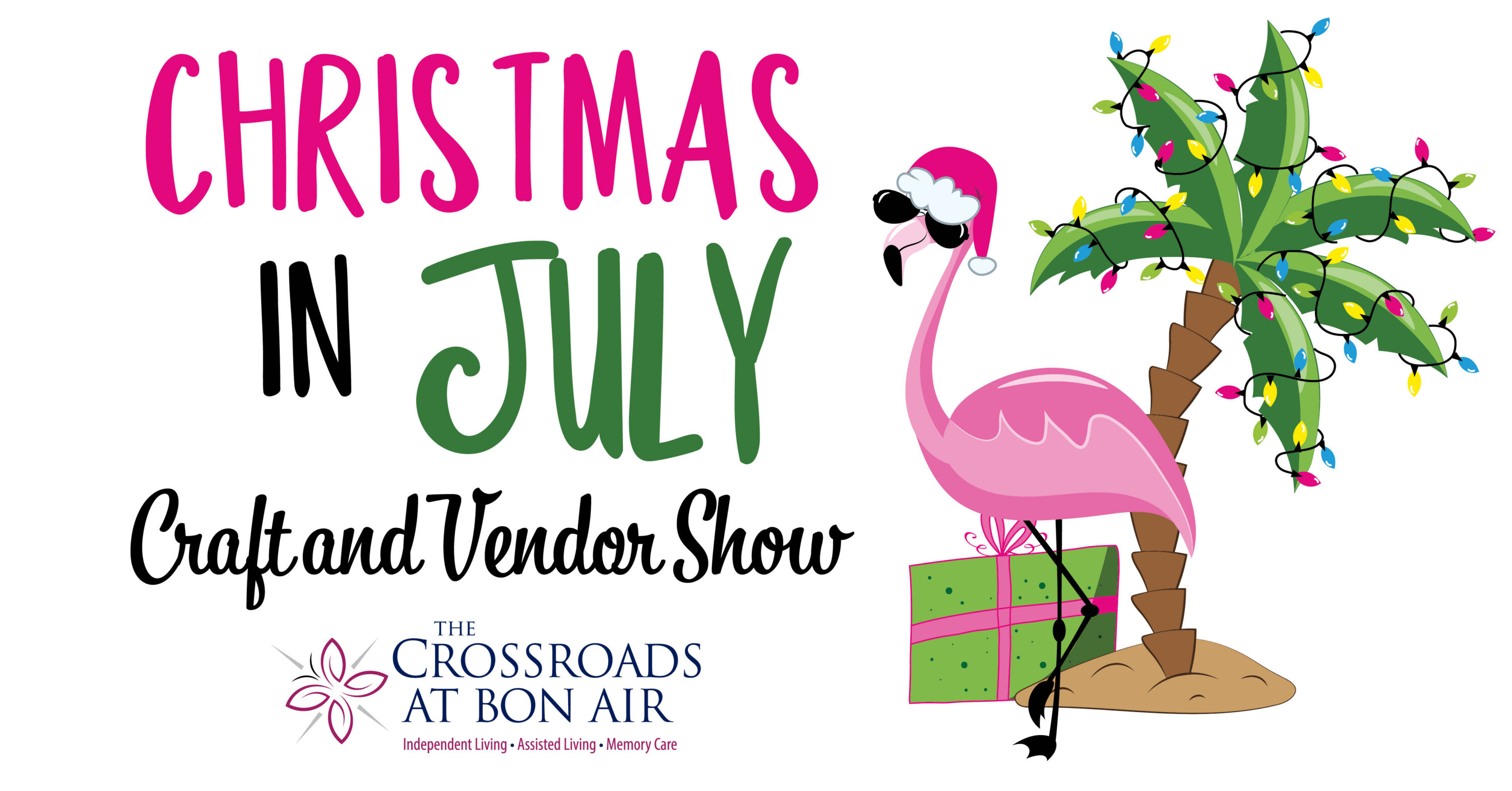 Christmas in July flamingo craft show graphic